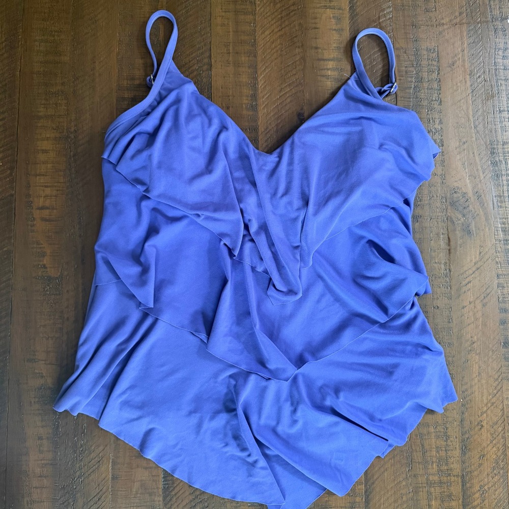 Magicsuit Tiered‎ Ruffle Tankini Swimsuit Top Purple V-Neck Women Size 12